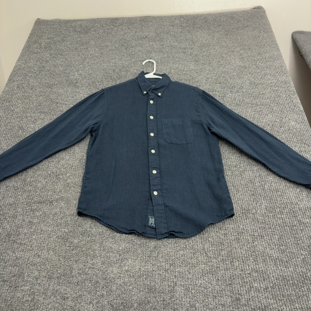 Abercrombie & Fitch Button Down MensXS Navy Blue Linen Long Sleeve Casual Preppy